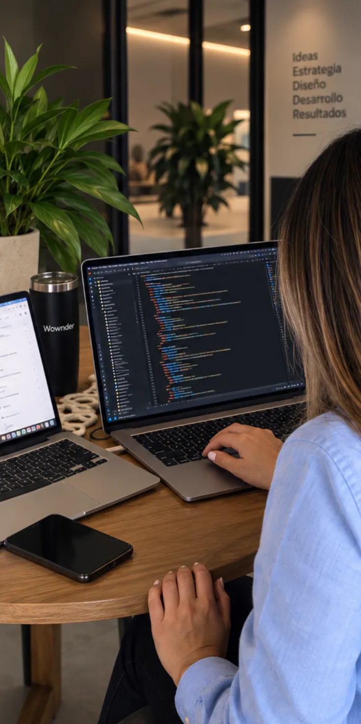 Desarrollo: equipo trabajando en laptops